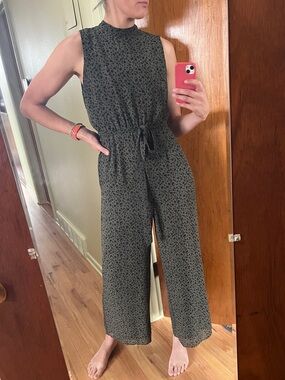 Sleeveless Wide Leg Green & Black Animal Print Jumpsuit